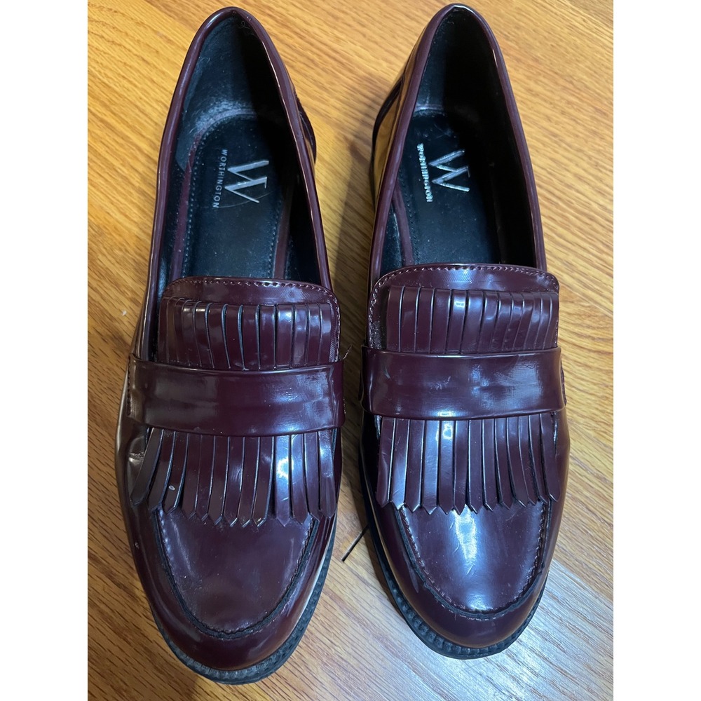 Worthington Womens Burgundy Patent Kiltie Penny Loafers Size 7M Burgundy Wine